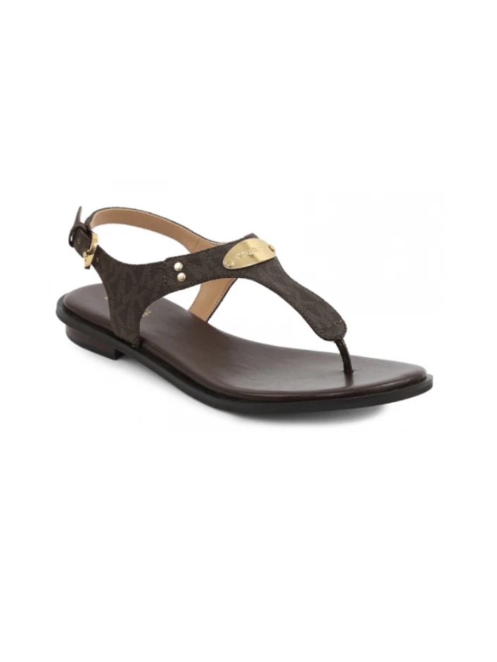 Michael Kors Dark Brown Logo Thong Sandal with Gold Plate